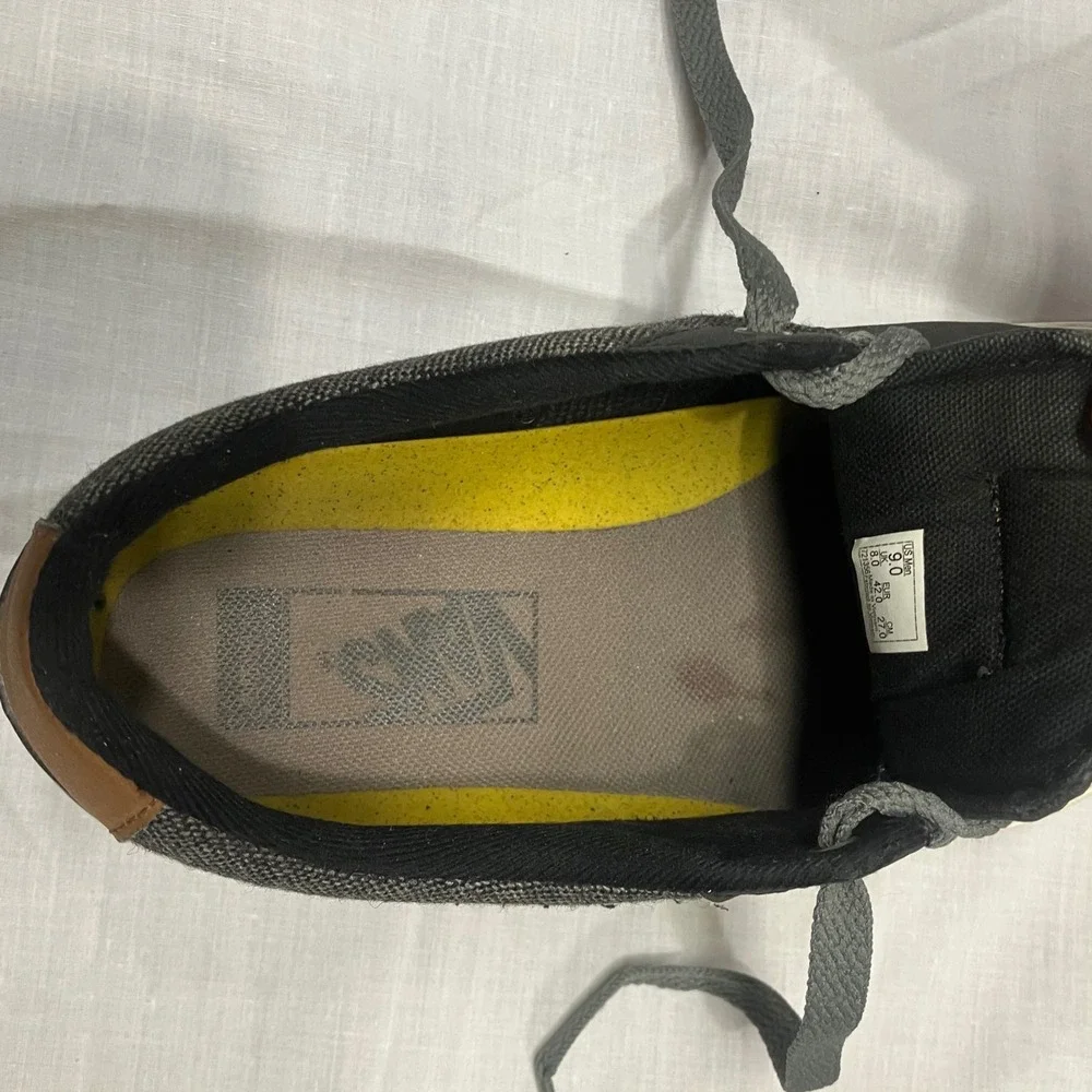 Vans Atwood Mens 9‎ Black Grey Low Top Skate Sneakers Brown Leather Accents